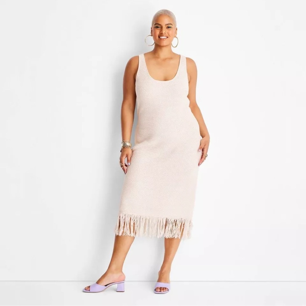 Future Collective with Alani Noelle Crochet Fringe Hem Boho Midi Dress M